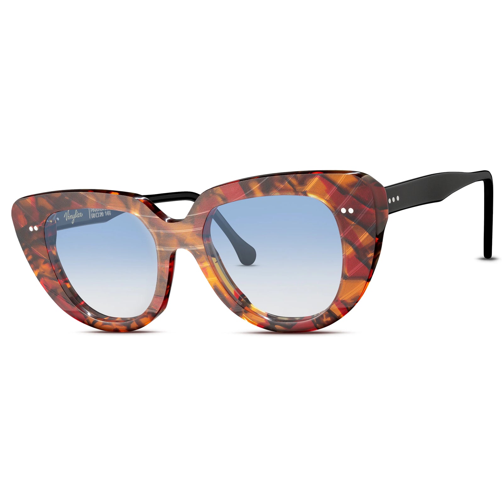 Butterfly-inspired handcrafted sunglasses made from recycled vinyl records