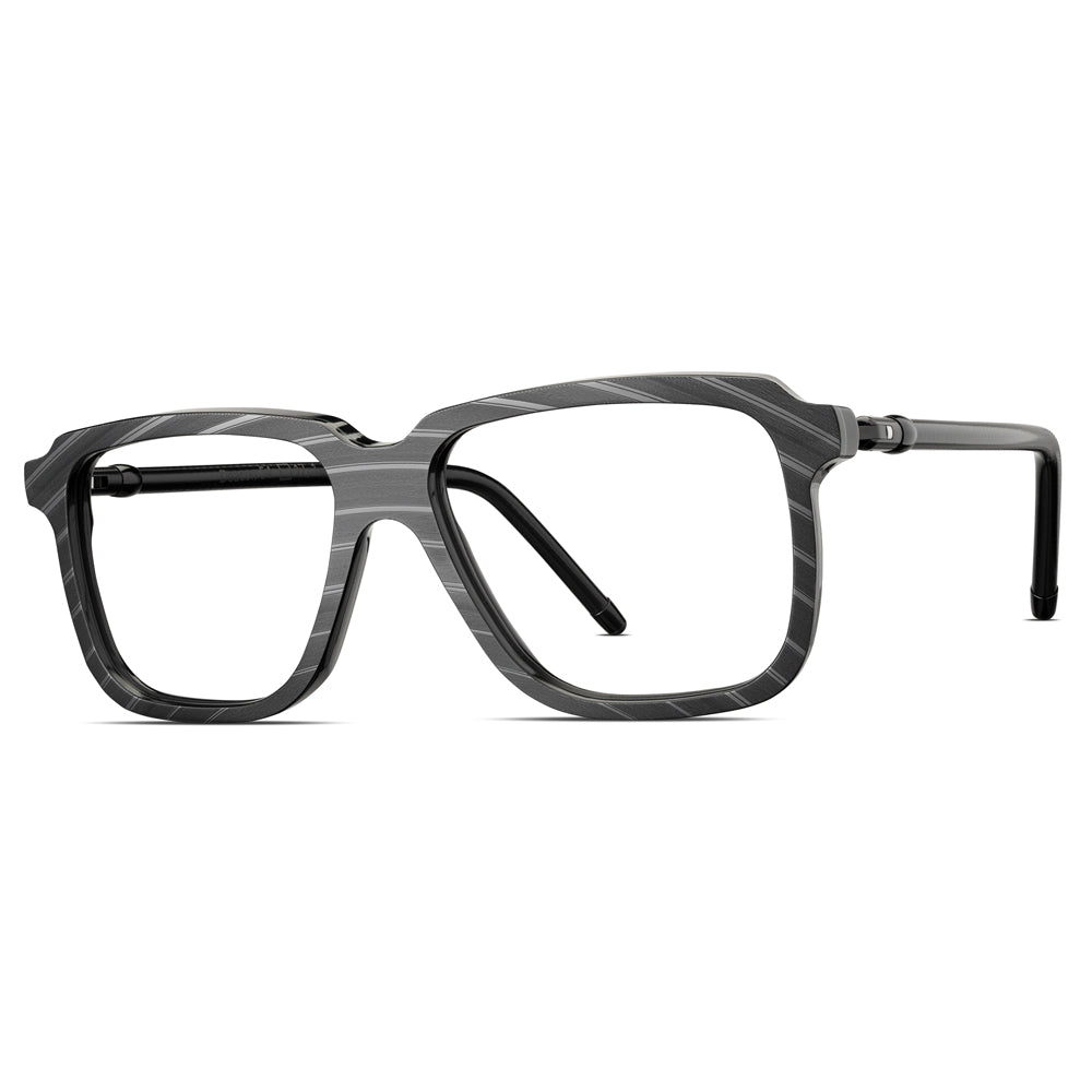 Deacon features large lenses, dropped temples and bridge. Queen's bassist really held things together. Temples are made from upcycled bicycle brake cables.