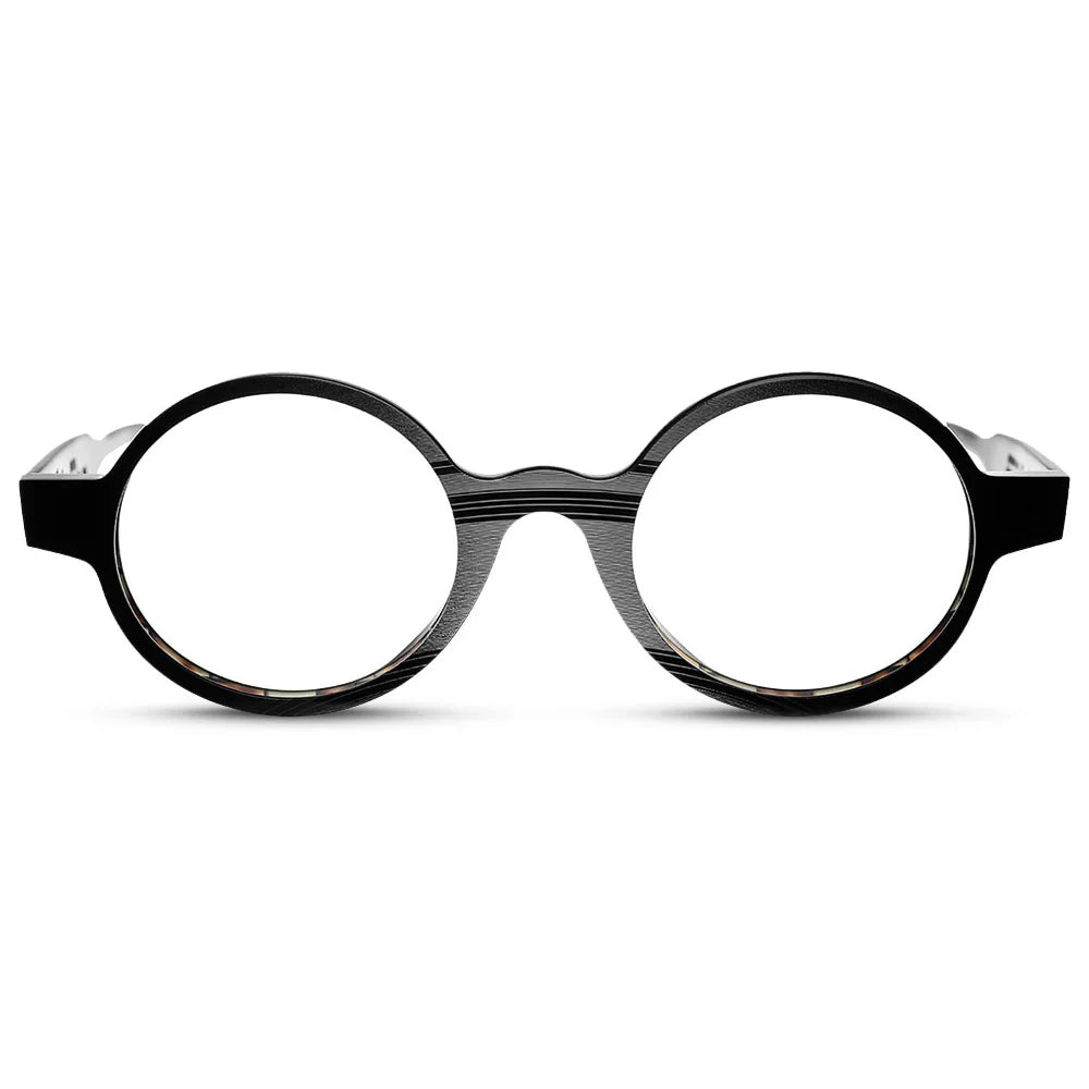 Round-framed with a vinyl record design, suitable for prescription lenses.