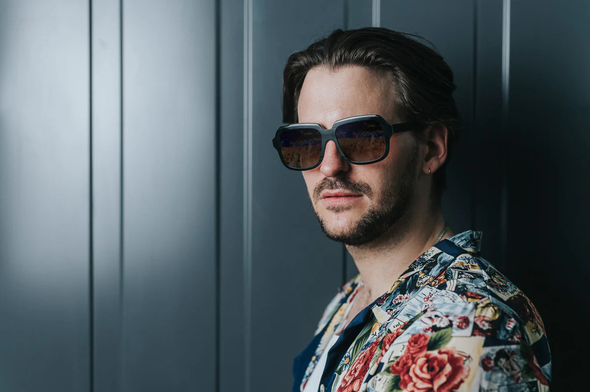 Black ULTRA eyewear is Havana-colored, has a textured exterior, is prescription-ready, and is handmade in Europe, making each pair unique.