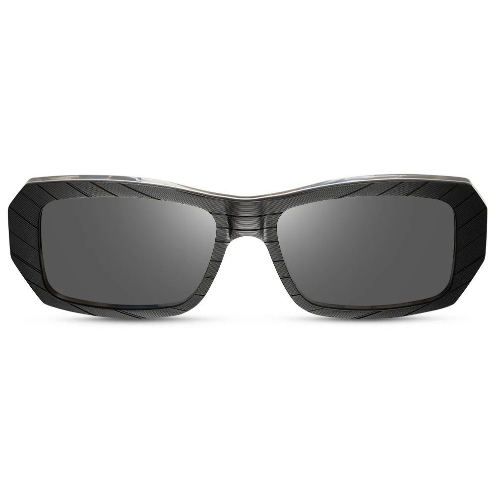 Black sunglasses with a wavy frame design 