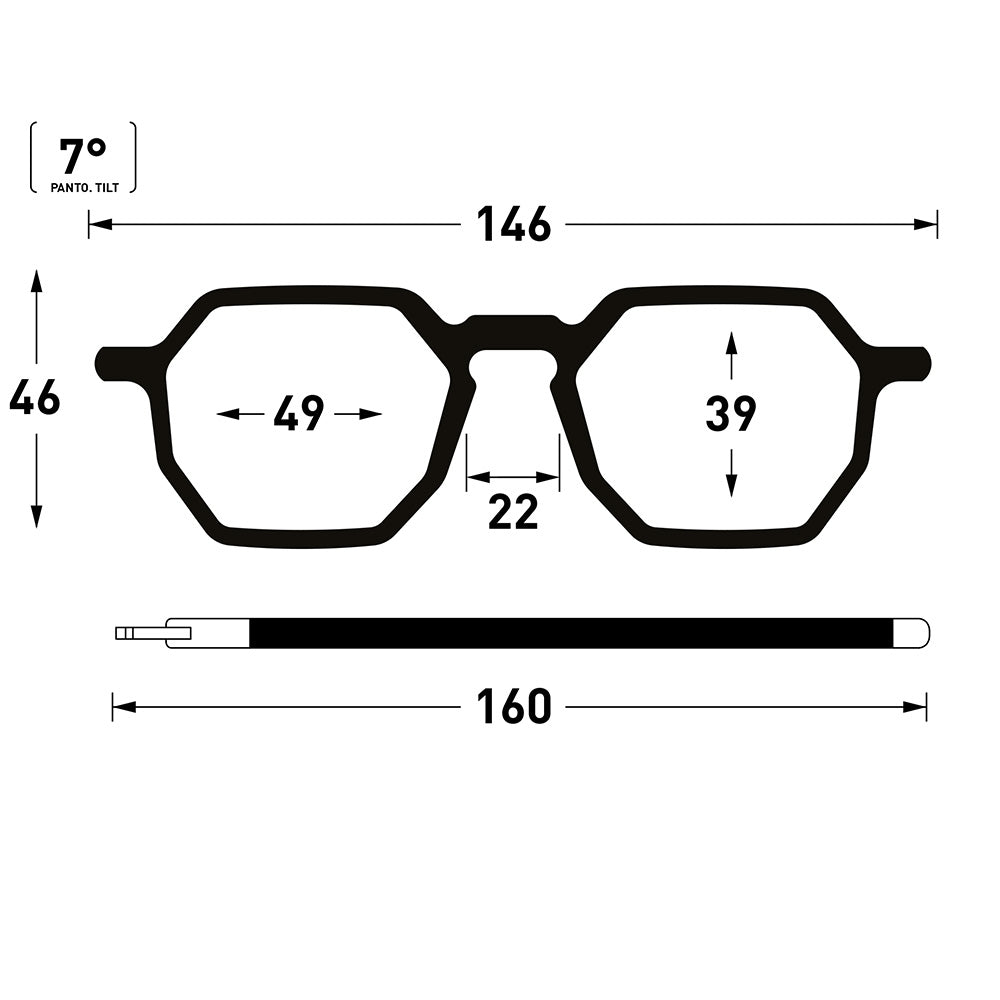 Technical drawing of eyeglasses with dimensions labeled- vinylize-eyewear