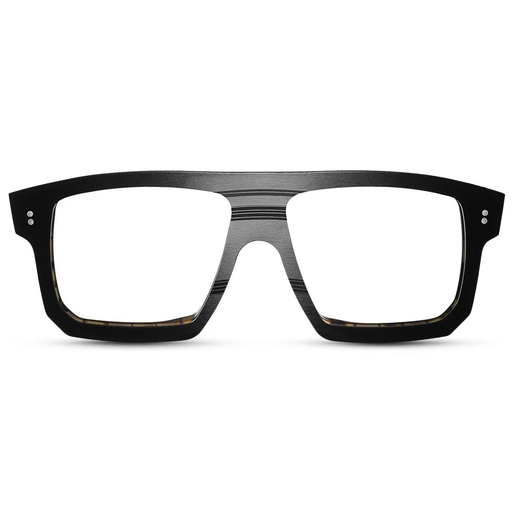 Black full-frame eyeglasses with a rectangular design, suitable for optical lenses or ready to wear as sunglasses.