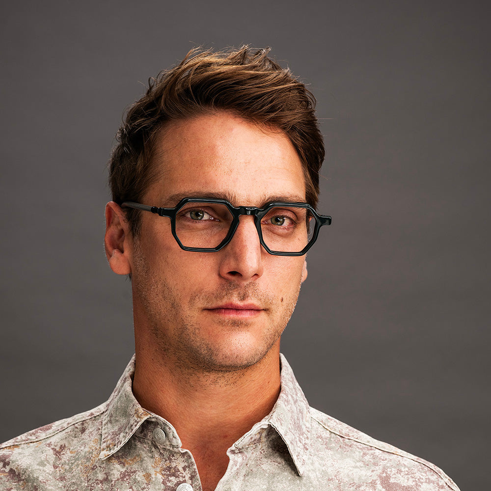 Franzt features octogonal lenses, and temples made from upcycled bicycle brake cables- Vinylize eyewear