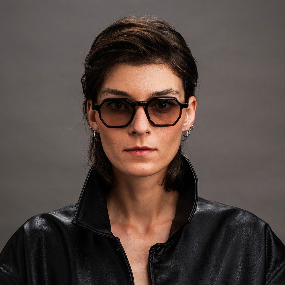 Franzt features octogonal lenses, and temples made from upcycled bicycle brake cables- Vinylize eyewear