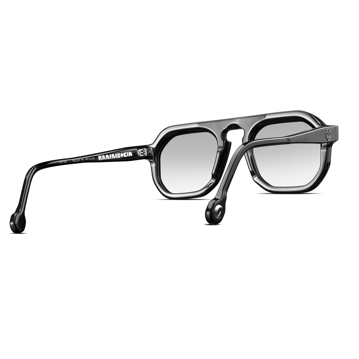 Black sunglasses with Rammstein logo on a white background