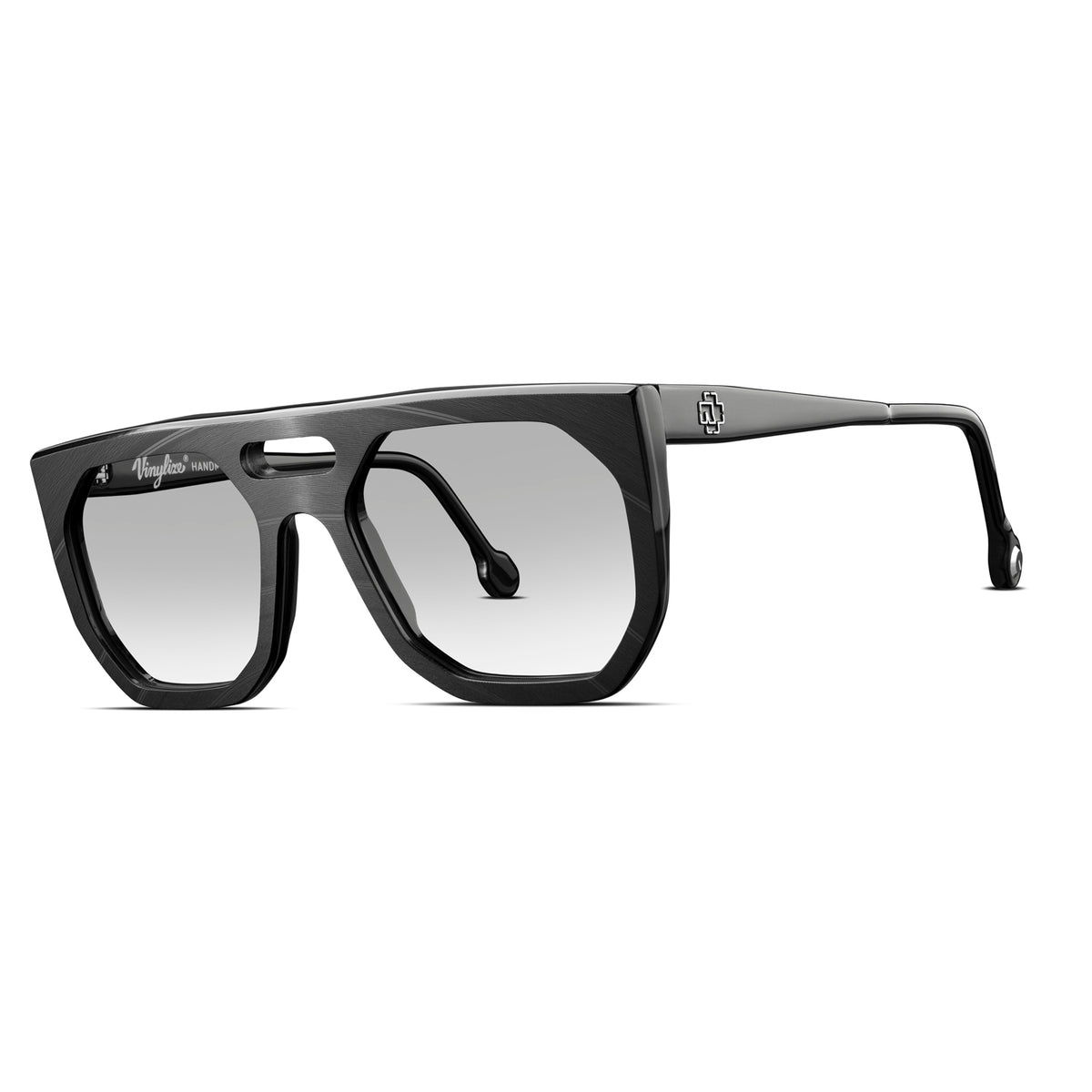 Vinylize Rammstein Sunglasses with a black frame and gradient lenses on a white background